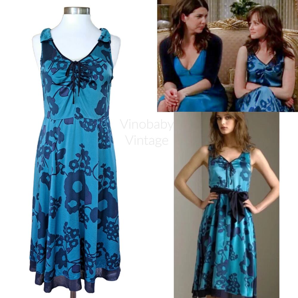 MARC JACOBS Vintage y2k ASO Rory Gilmore Blue Floral Rose Pop Silk Midi Dress